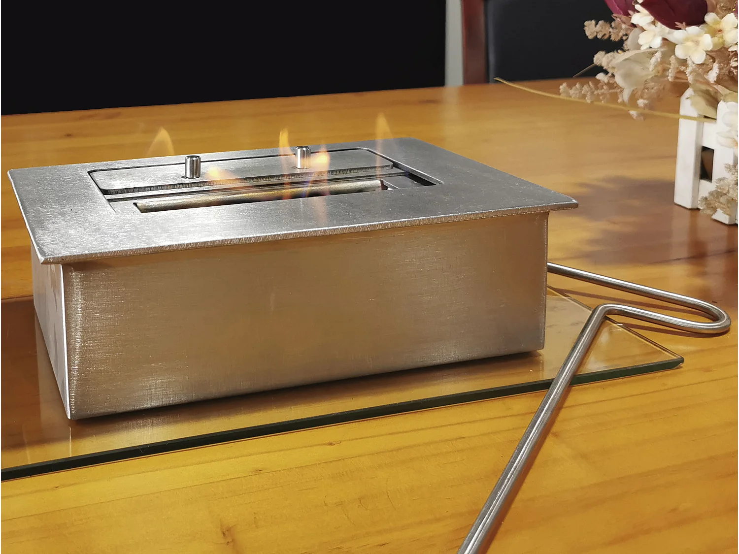 Stahlbrenner für Ethanolkamin 25cm mit Keramikfaser und Flammenregulierdeckel 1.2L