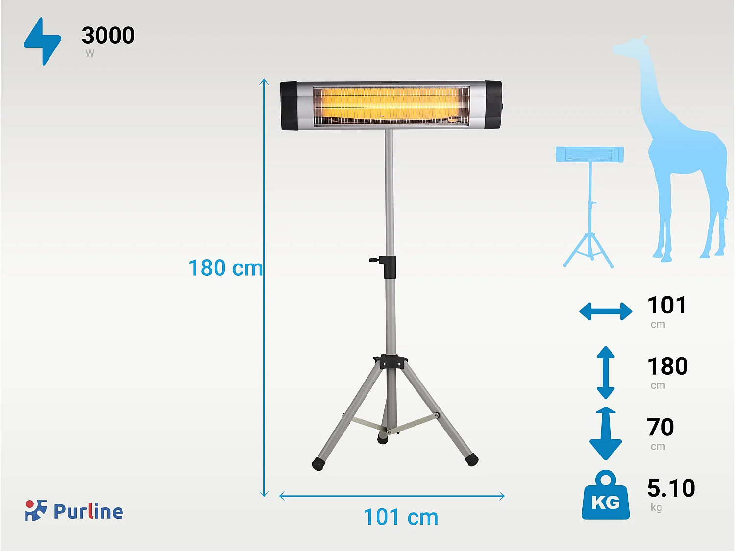 Calefactor halógeno 3000W para uso interior o exterior