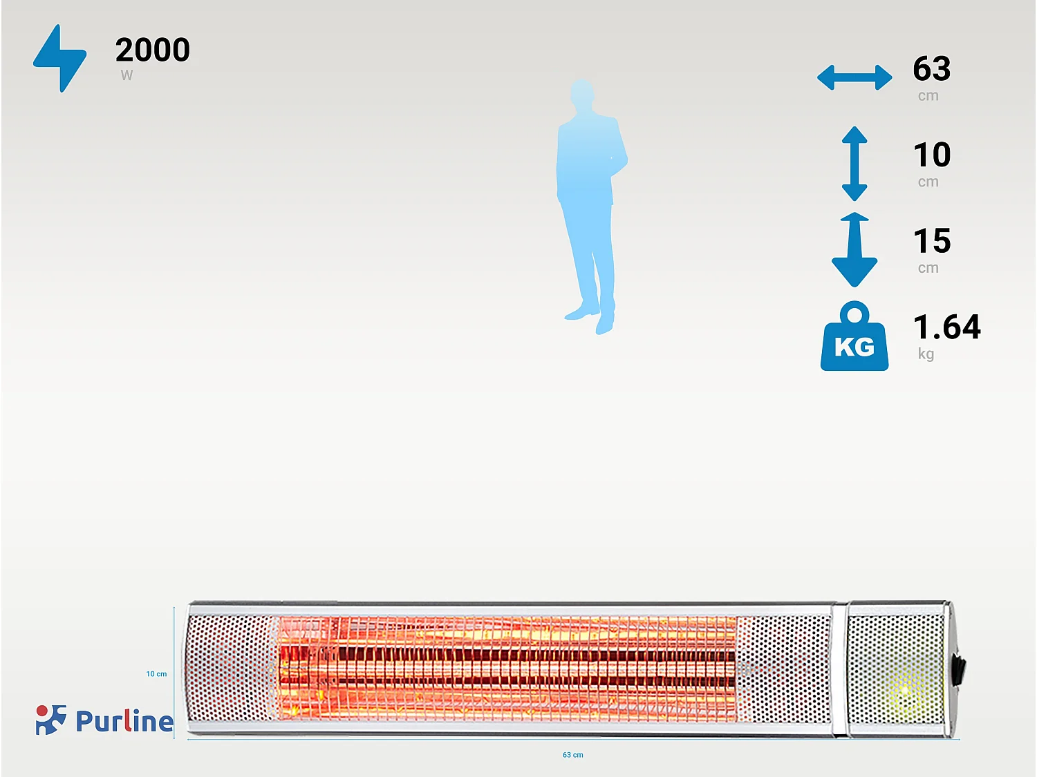 Chauffage halogène 2000W pour utilisation au plafond ou au mur