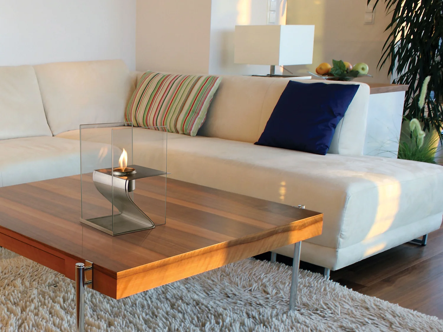 Tafelmodel ethanolhaard in roestvrij staal en gehard glas