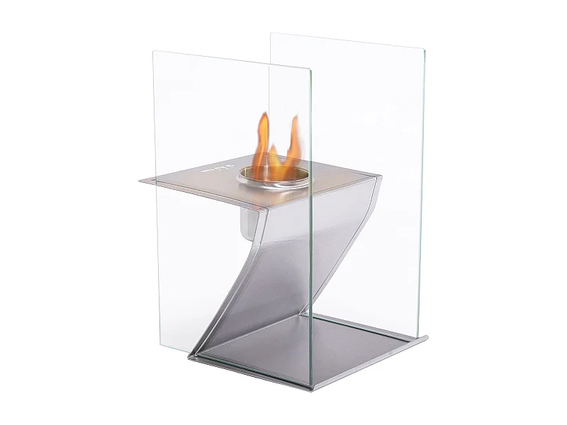 Cheminée de table à l'éthanol en acier inoxydable et verre trempé