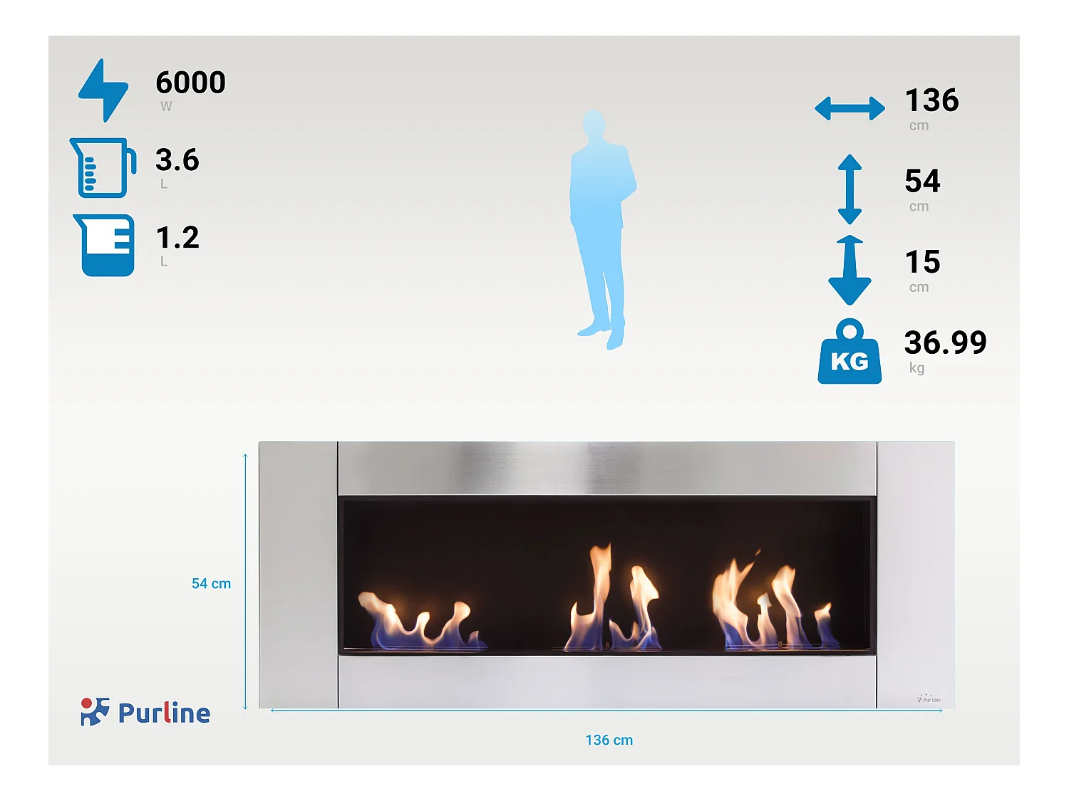 Chimenea de etanol panorámica con 3 quemadores