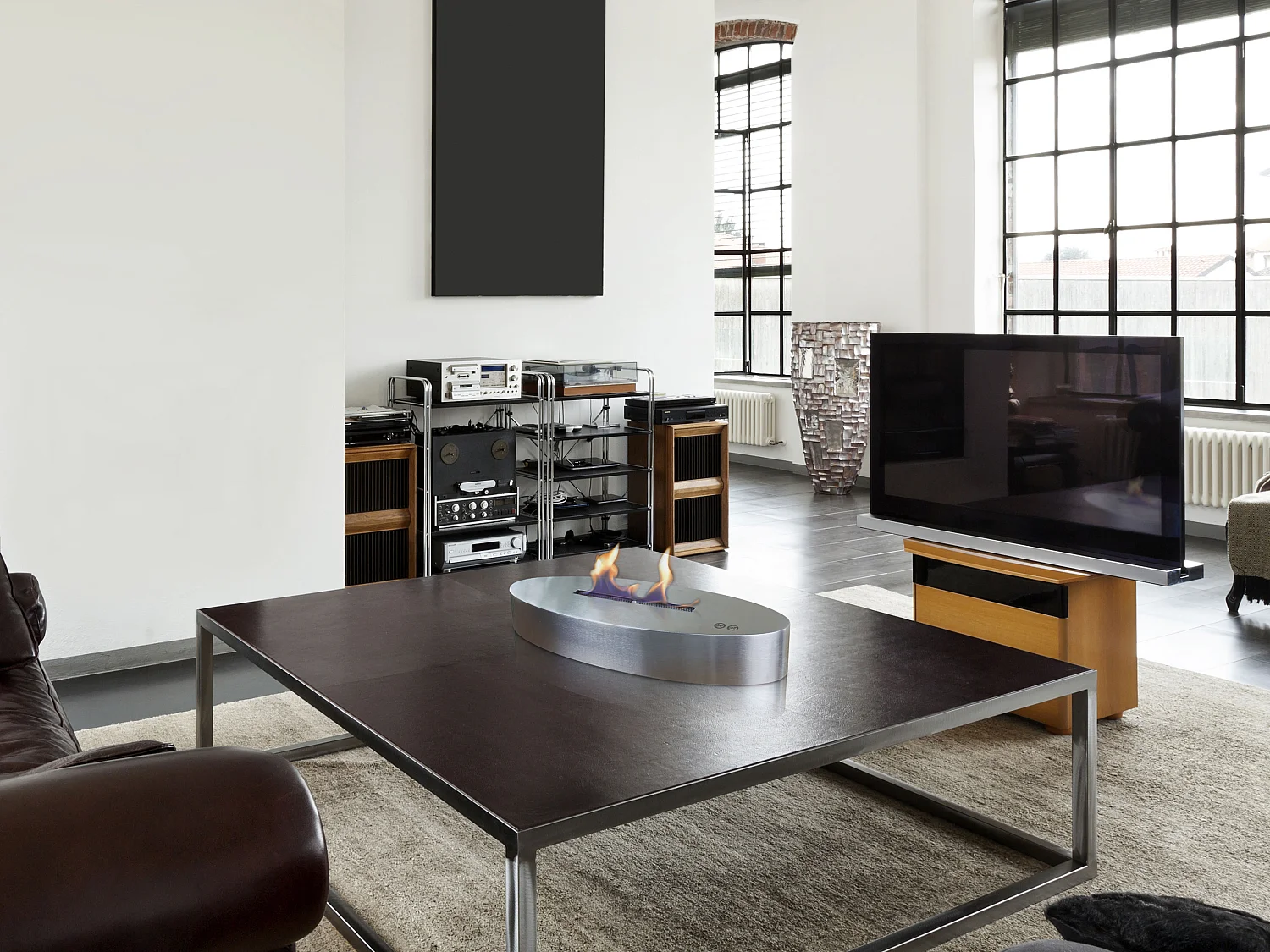 Chimenea de etanol de sobremesa en acero inoxidable