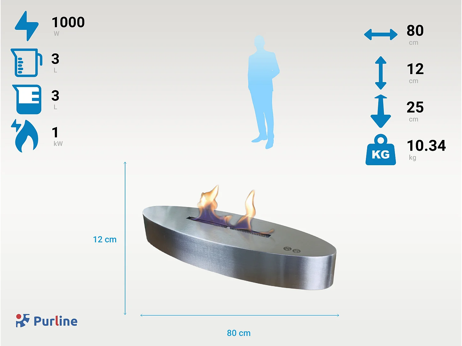 Chimenea de etanol de sobremesa en acero inoxidable