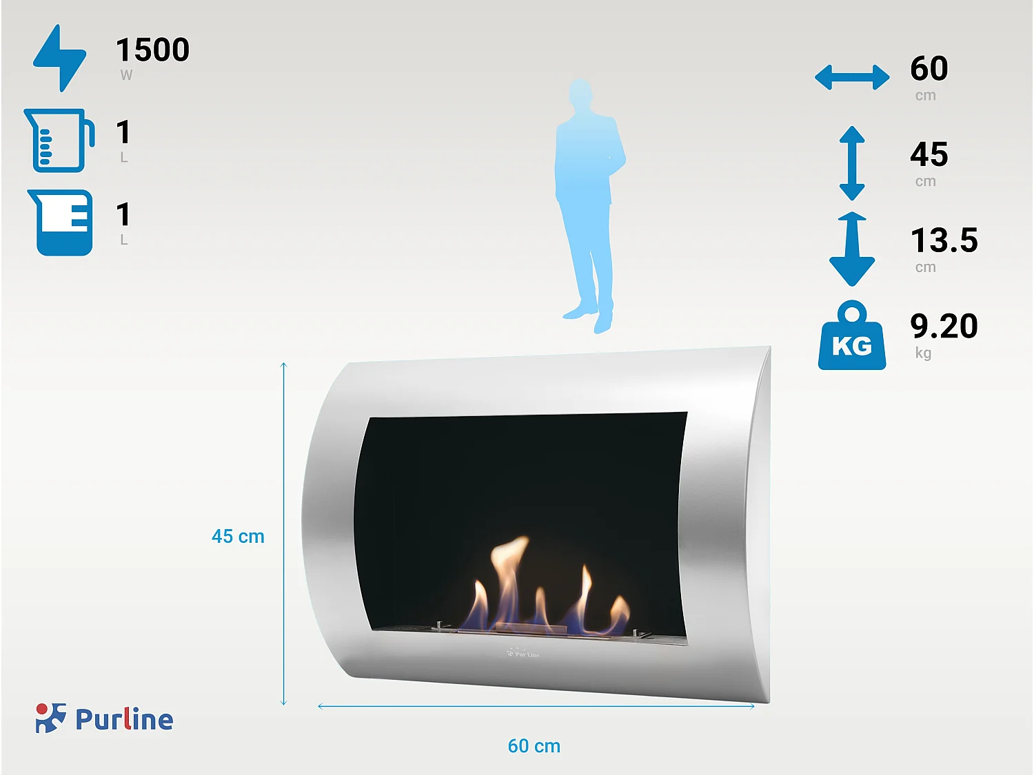 Ethanol haard met gebogen stalen voorpaneel