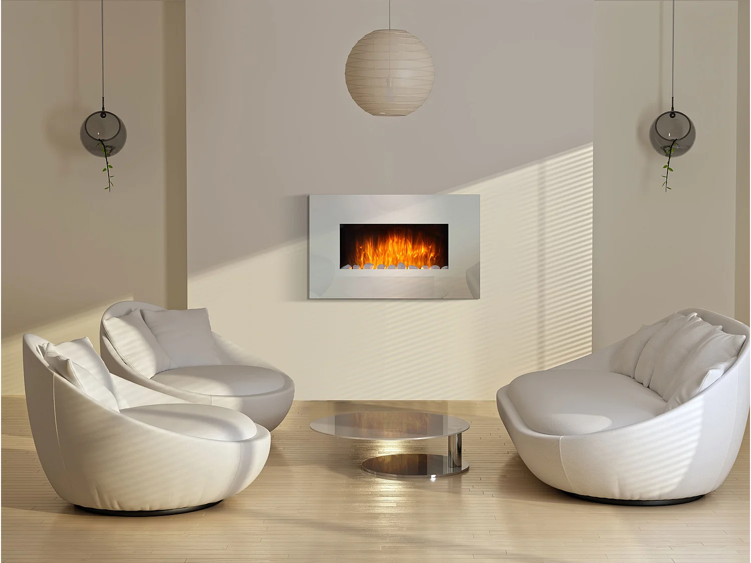 Cheminée électrique en verre trempé effet miroir avec télécommande