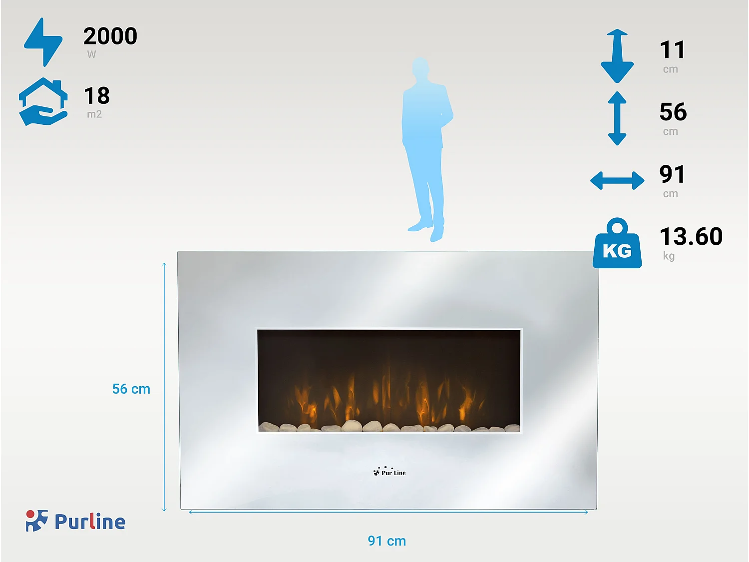 Cheminée électrique en verre trempé effet miroir avec télécommande