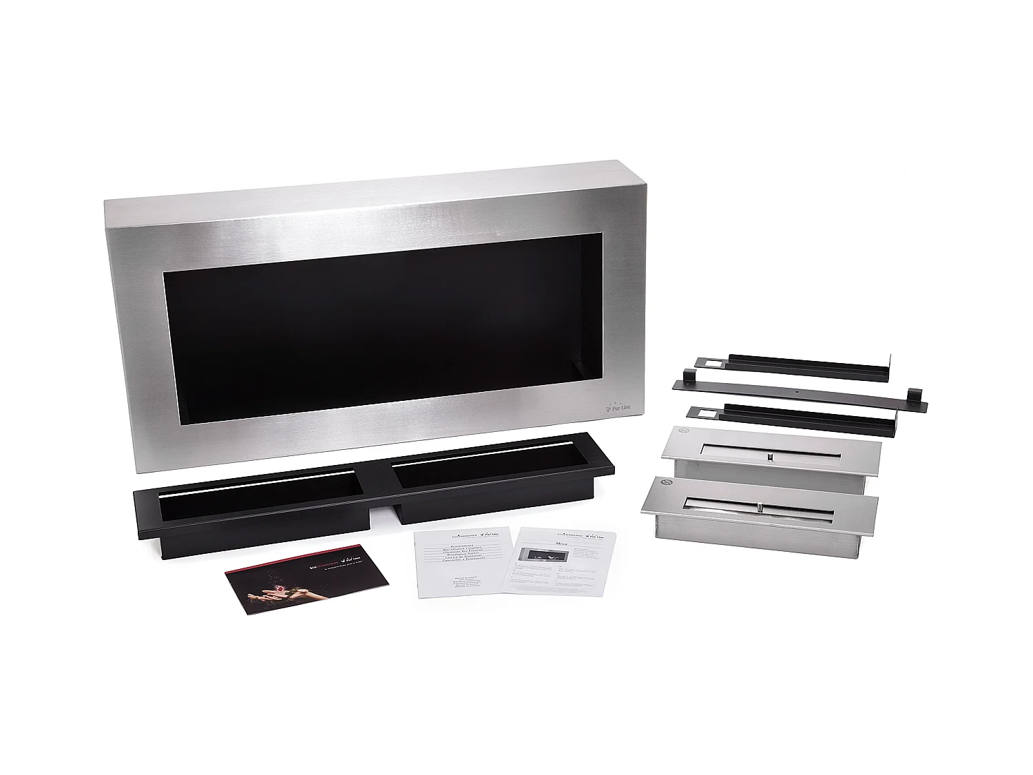 Bioethanol-Wandkamin aus Stahl große Breite mit doppelter Flamme