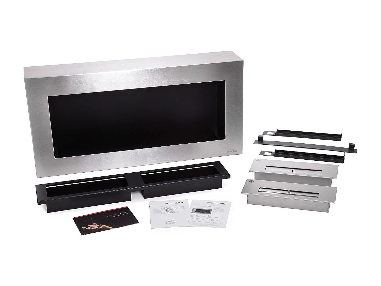 Rechthoekige wandhaard met dubbele vlam in staal, rechthoekig ontwerp, grote breedte