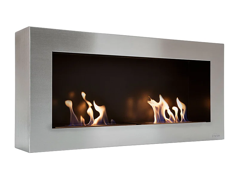 Cheminée murale à l'éthanol à double flamme en acier de grande largeur