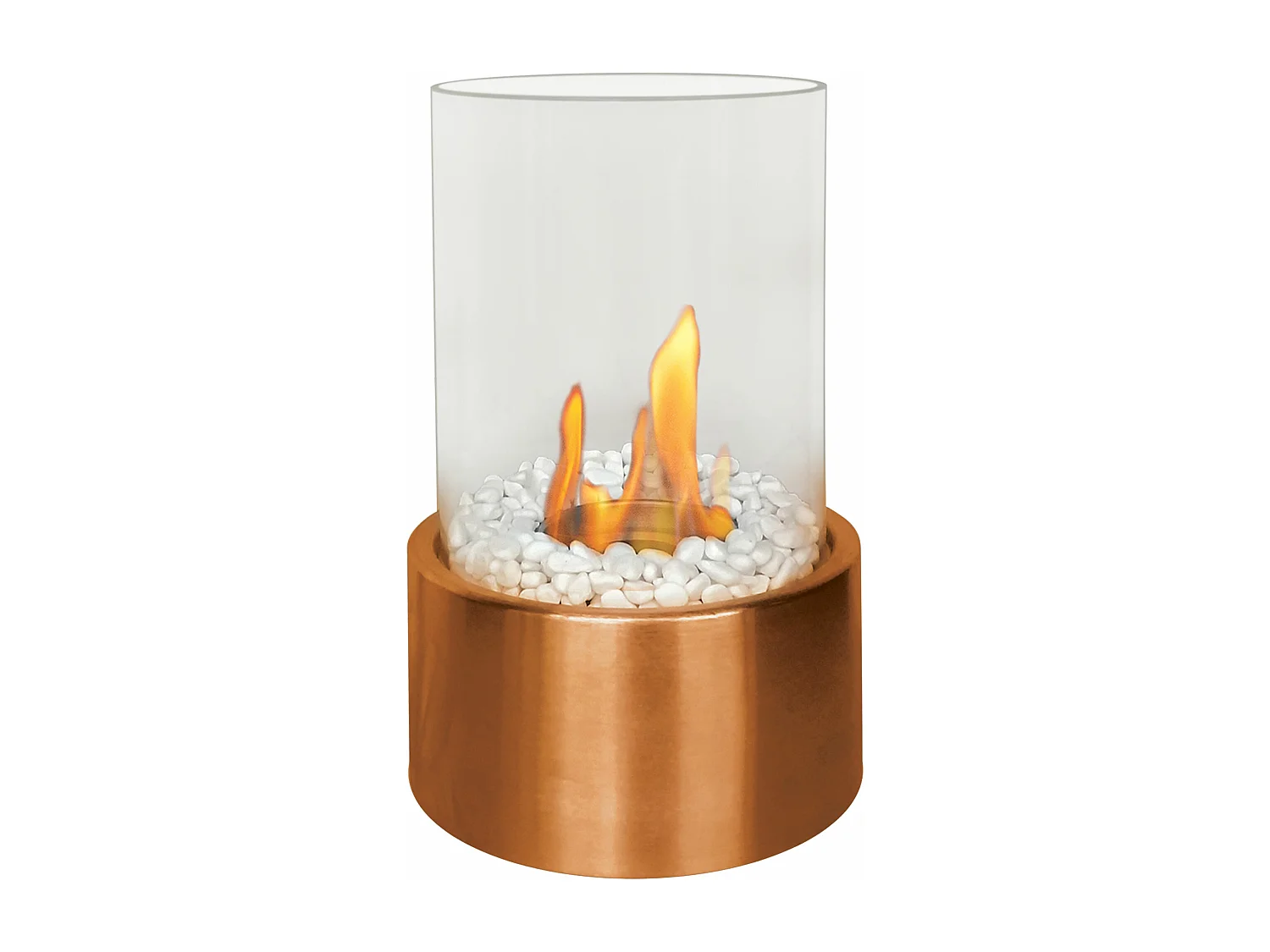 Cilindrische tafelmodel ethanolhaard met okerkleurige basis