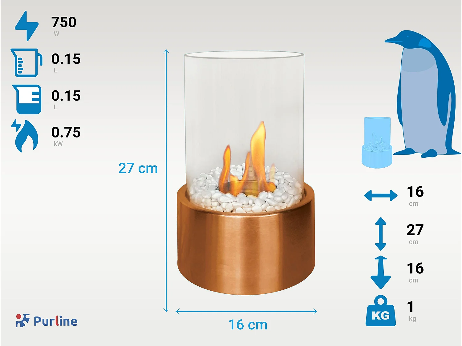 Cilindrische tafelmodel ethanolhaard met okerkleurige basis