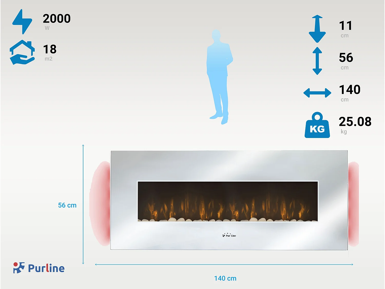 Lareira Elétrica Panorâmica com luz LED ambiental CHE-510 (Espelho)