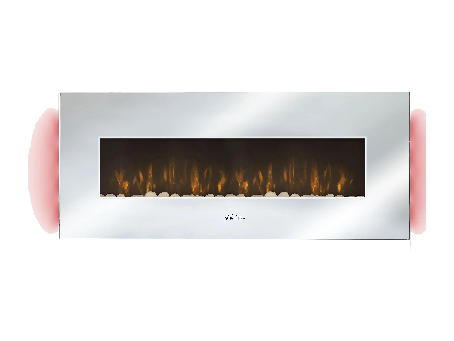 Elektrische wandhaard van zwart gehard glas met spiegeleffect