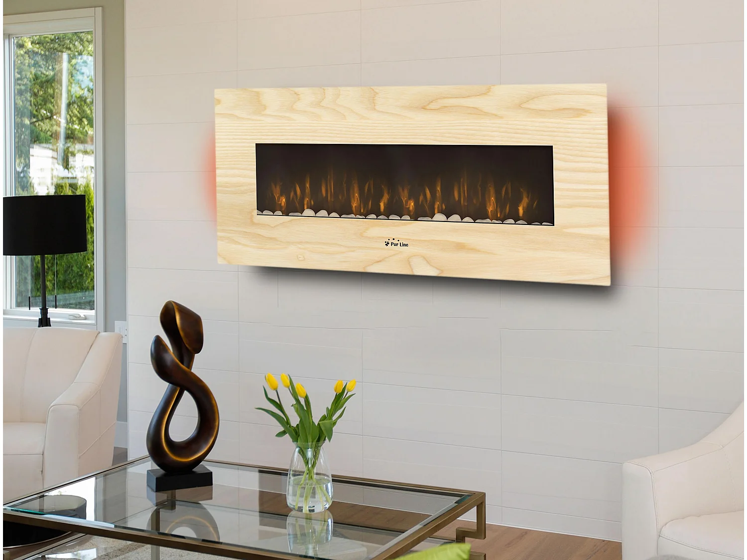 Panoramische elektrische haard met LED-verlichting en MDF voorpaneel