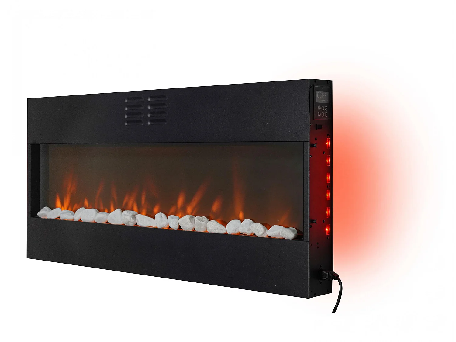 Cheminée électrique panoramique avec éclairage LED d'ambiance et panneau frontal en MDF