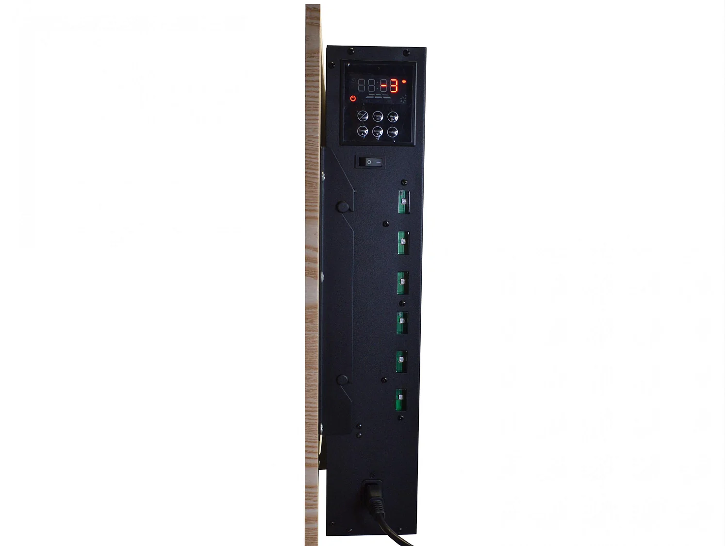 Cheminée électrique panoramique avec éclairage LED d'ambiance et panneau frontal en MDF
