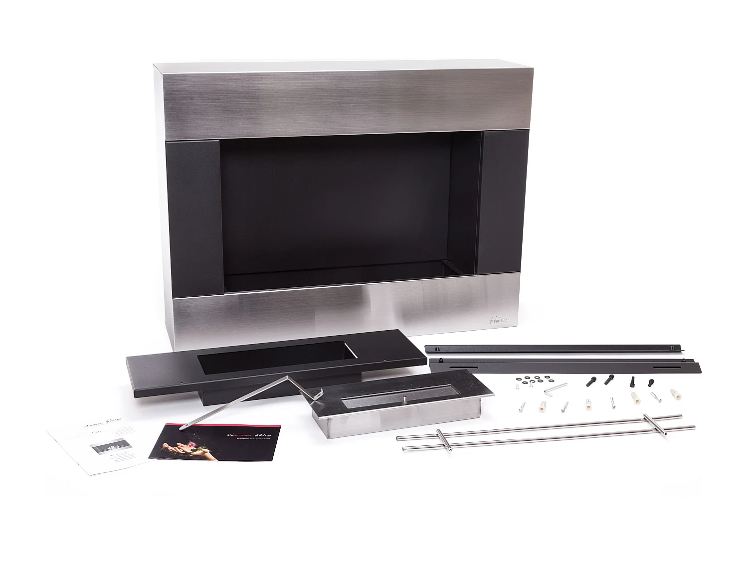 Chimenea de etanol mural en acero con barras cromadas