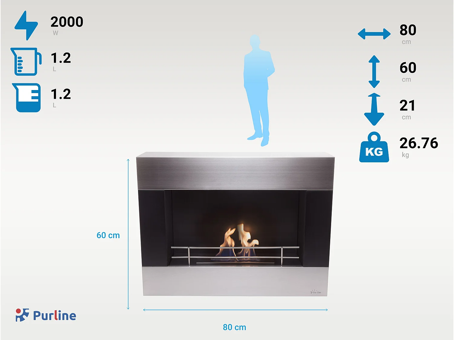 Chimenea de etanol mural en acero con barras cromadas