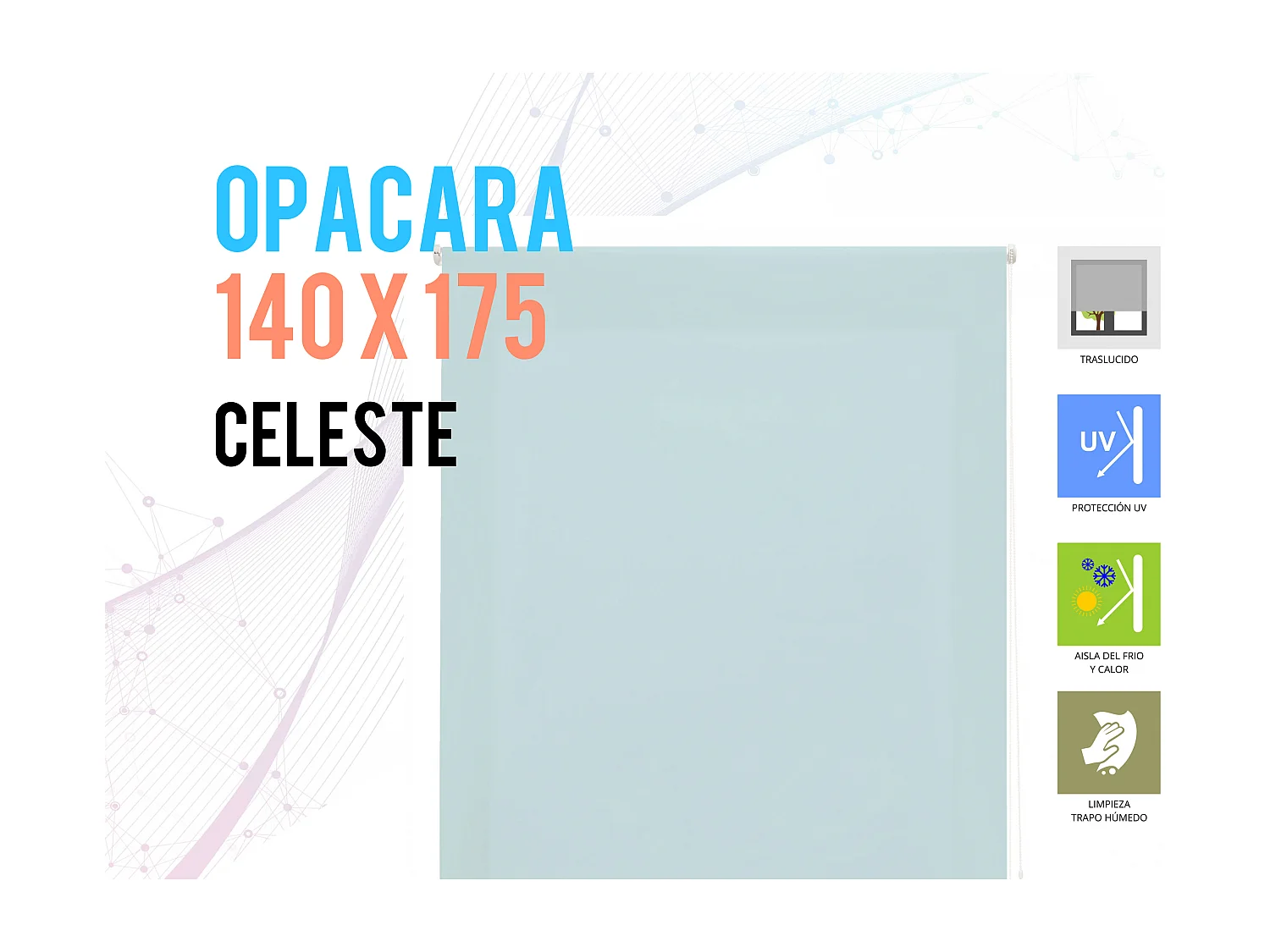 Cortina de rolo translúcido com trama simples e corrente manual