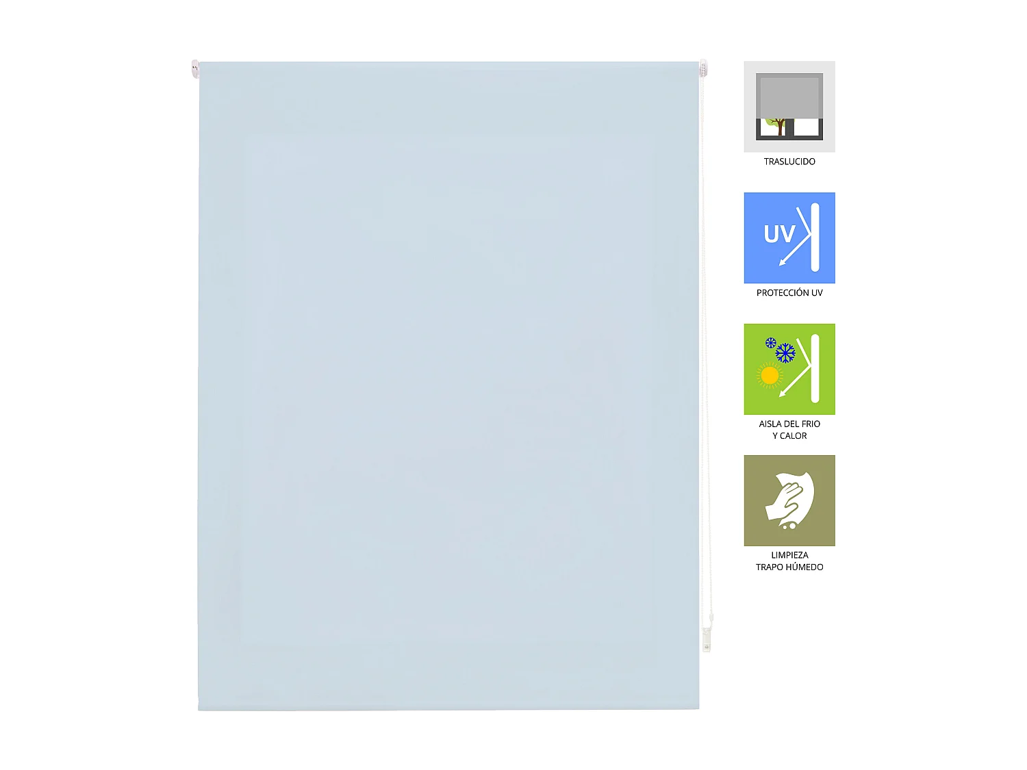 Cortina de rolo translúcido com trama simples e corrente manual