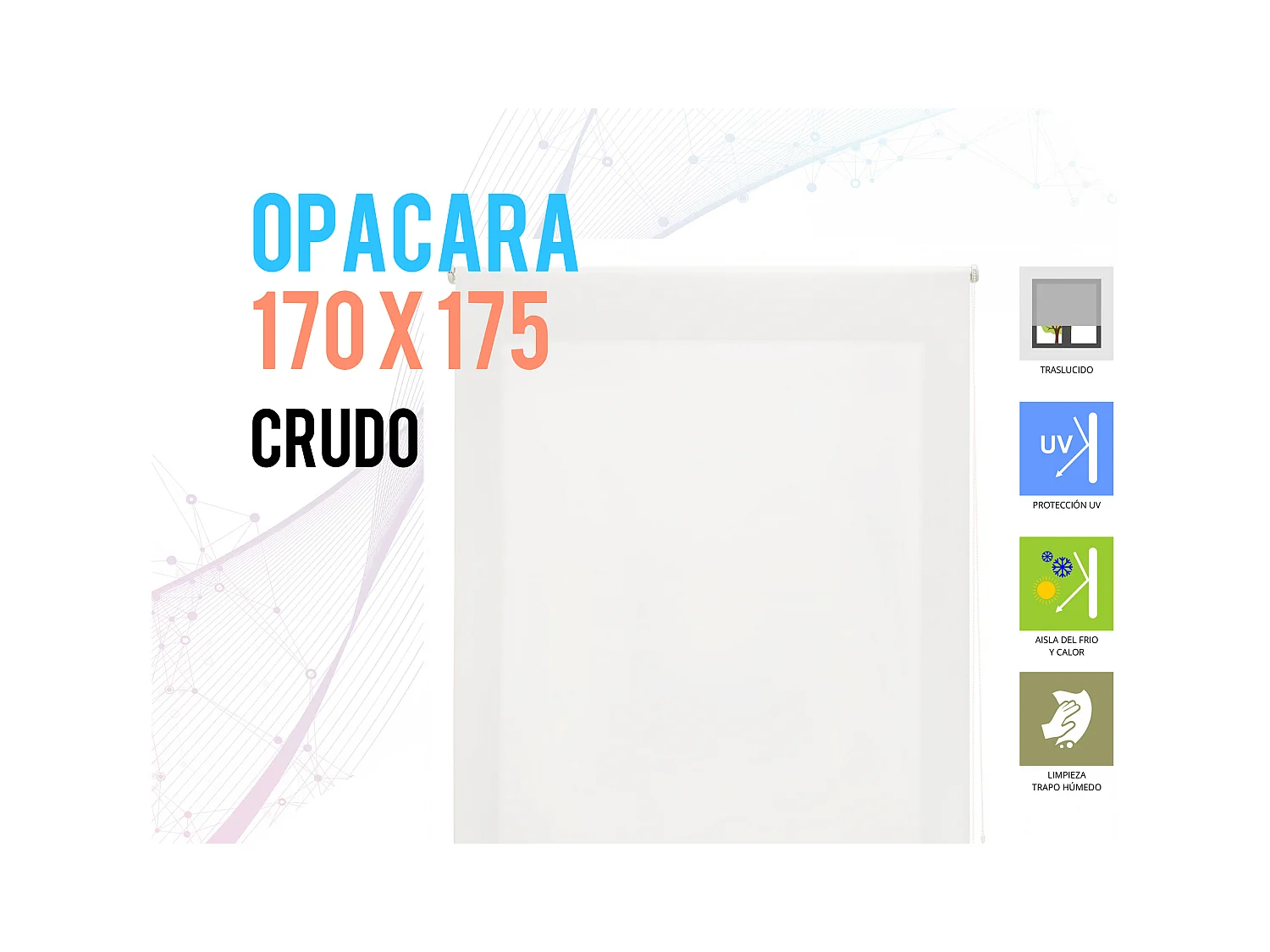 Cortina de rolo translúcido com trama simples e corrente manual