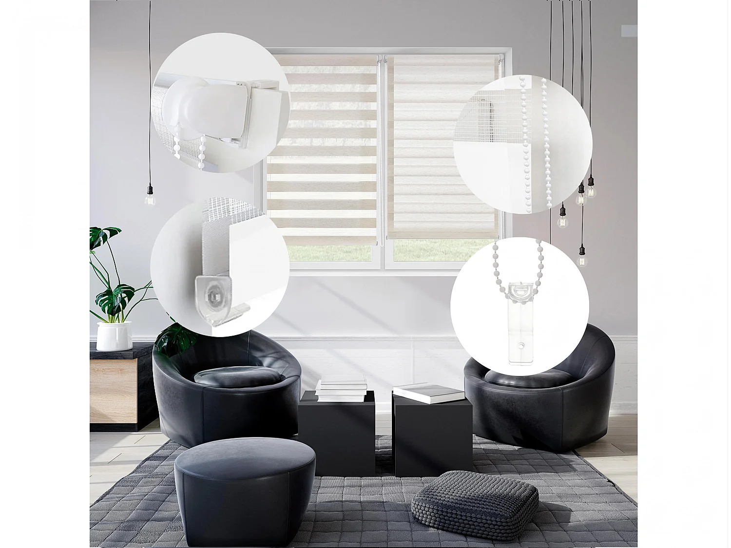 Dag- en nachtrolgordijn Eenvoudig te monteren met lijm of clips