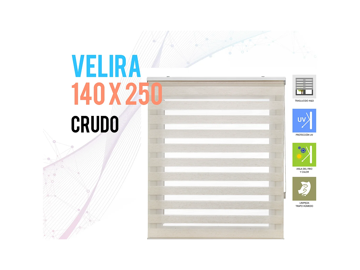 Tweekleurig dag- en nachtrolgordijn met dubbele weving en handketting