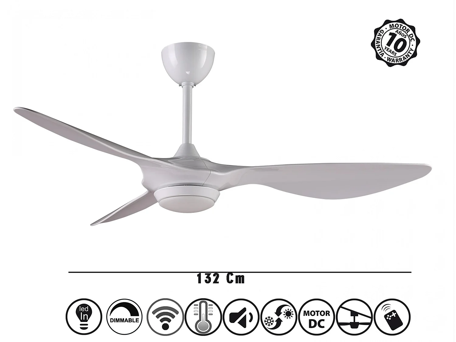 Plafondventilator ø132 cm met LED en Wifi Omkeerbaar Hypersilence