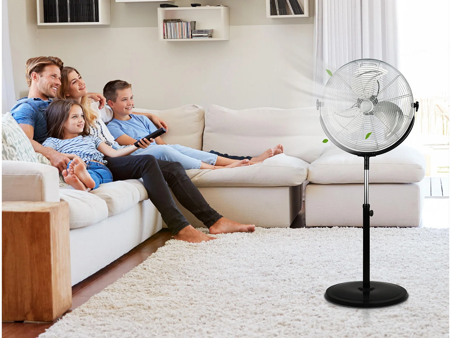 Ventilador industrial de pé de alumínio ajustável em altura 120W