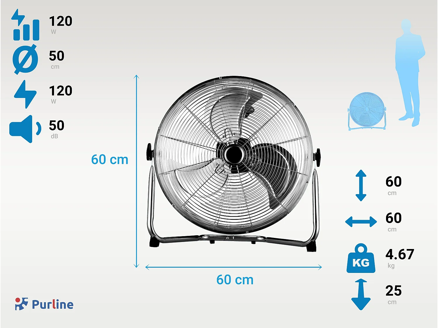 Ventilador industrial de aluminio 120 W con 3 aspas y 3 velocidades