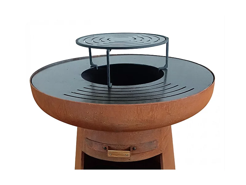 Barbecue rond avec plaque d'acier ronde et grille