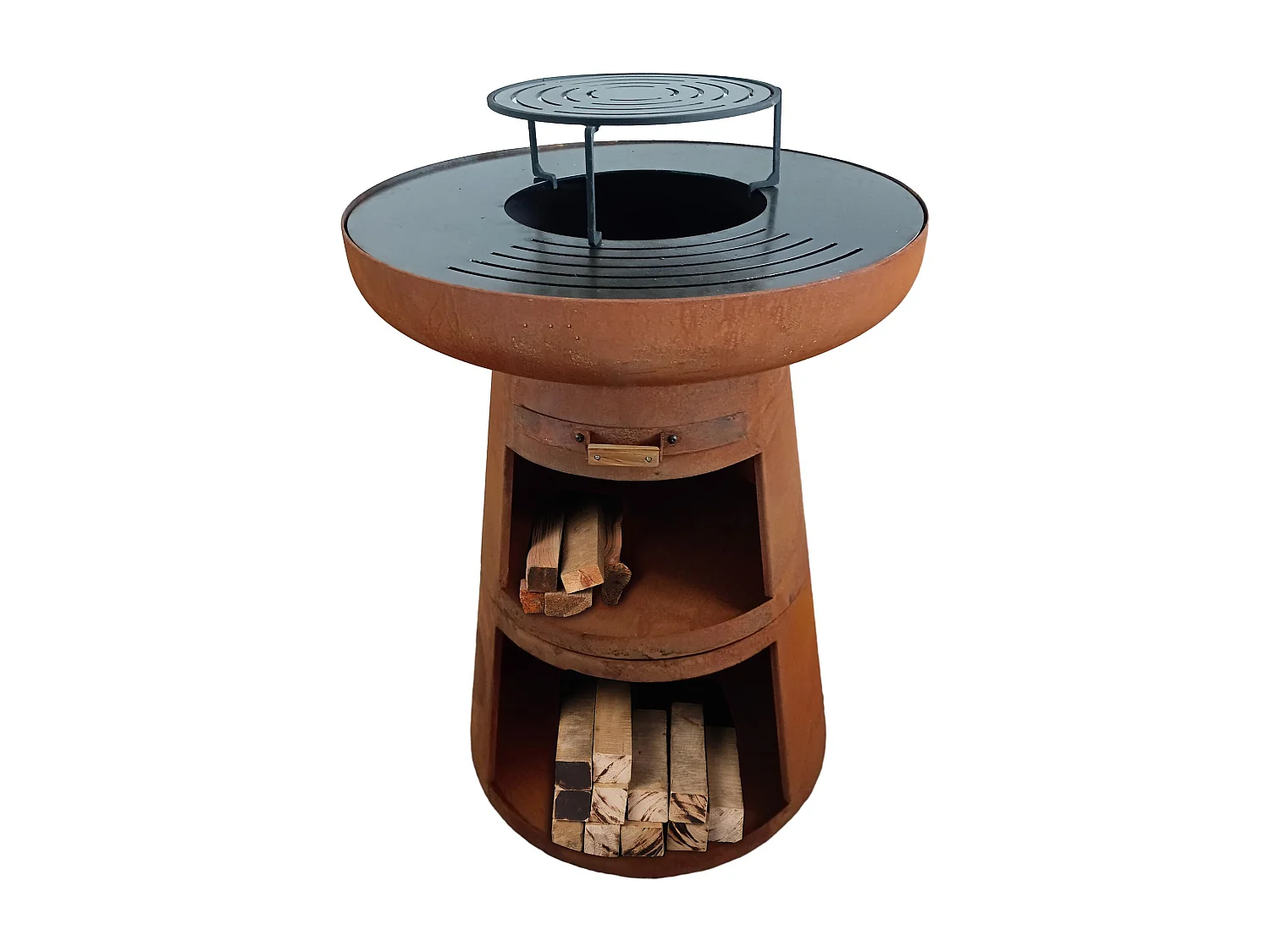 Barbecue rond avec plaque d'acier ronde et grille