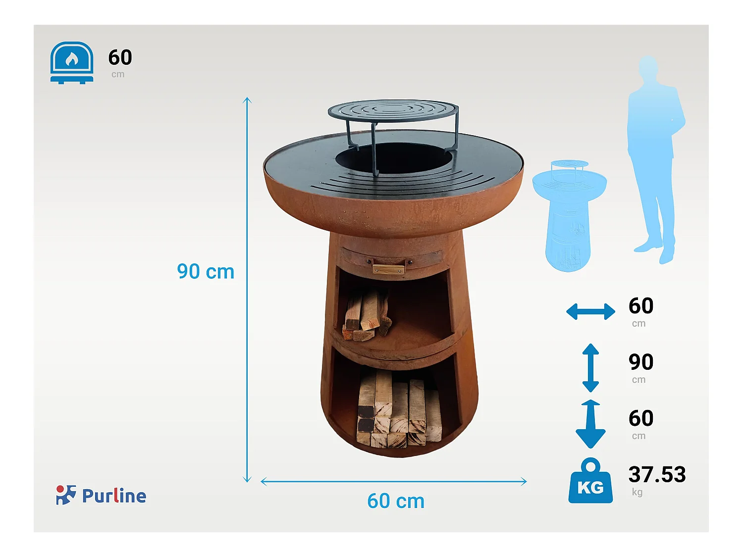 Barbecue rond avec plaque d'acier ronde et grille