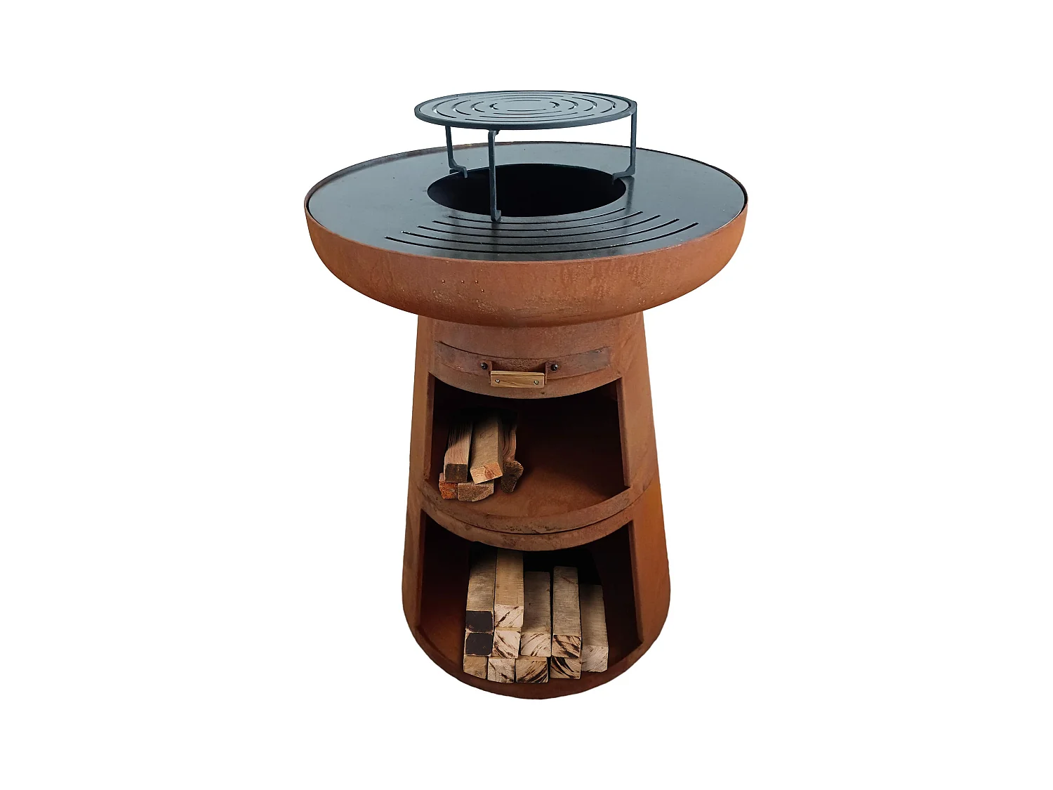 Barbecue rond avec plaque d'acier ronde et grille