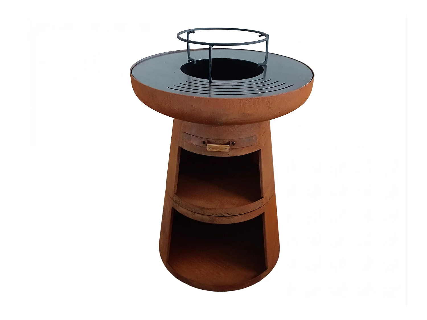 Barbecue rond avec plaque d'acier ronde et grille