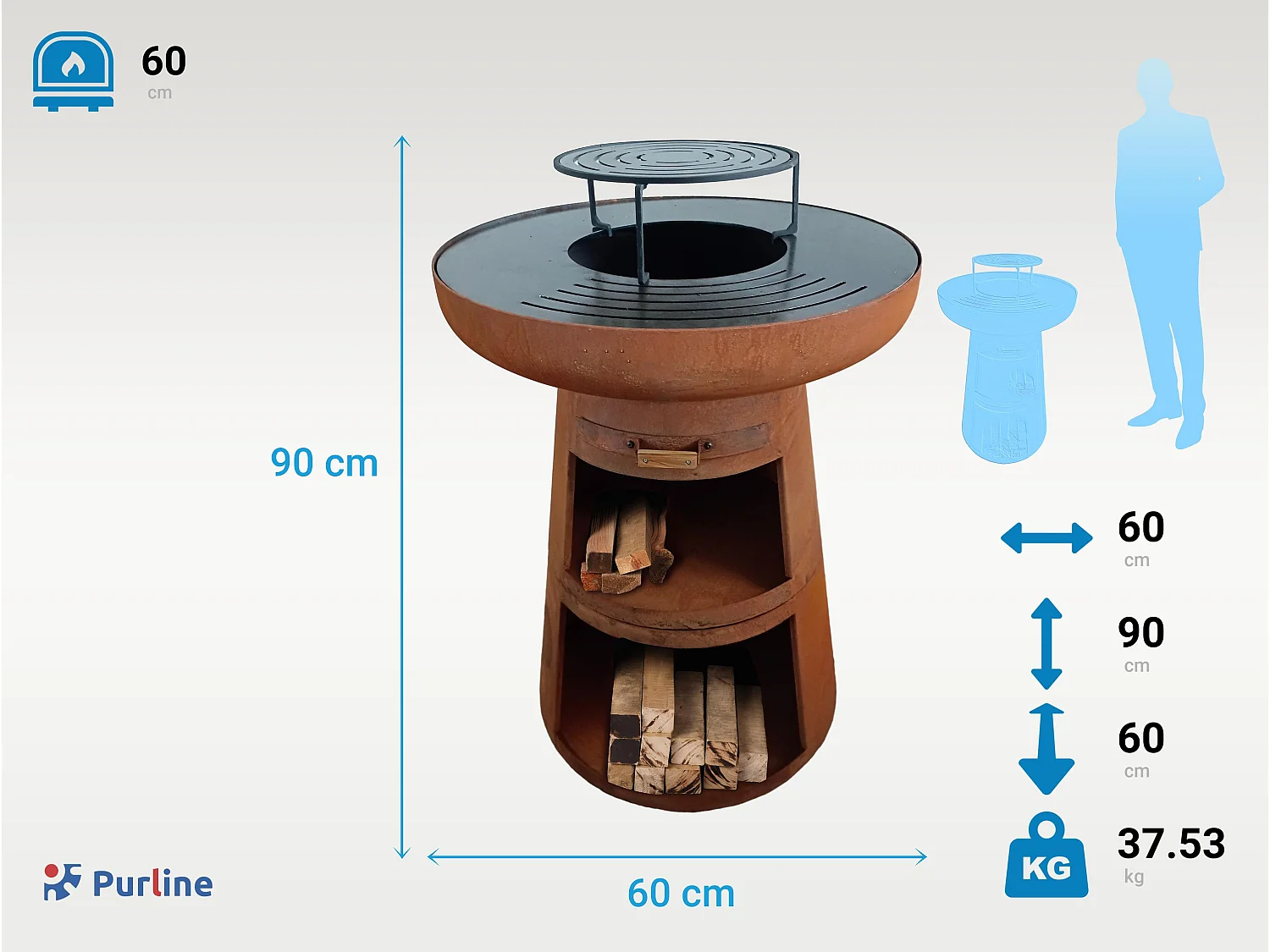 Barbecue rond avec plaque d'acier ronde et grille