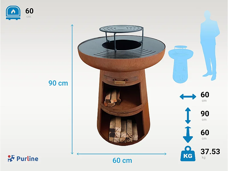 Barbecue rond avec plaque d'acier ronde et grille