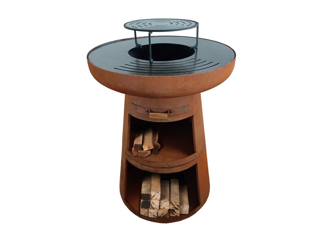 Ronde barbecue met ronde staalplaat en grill