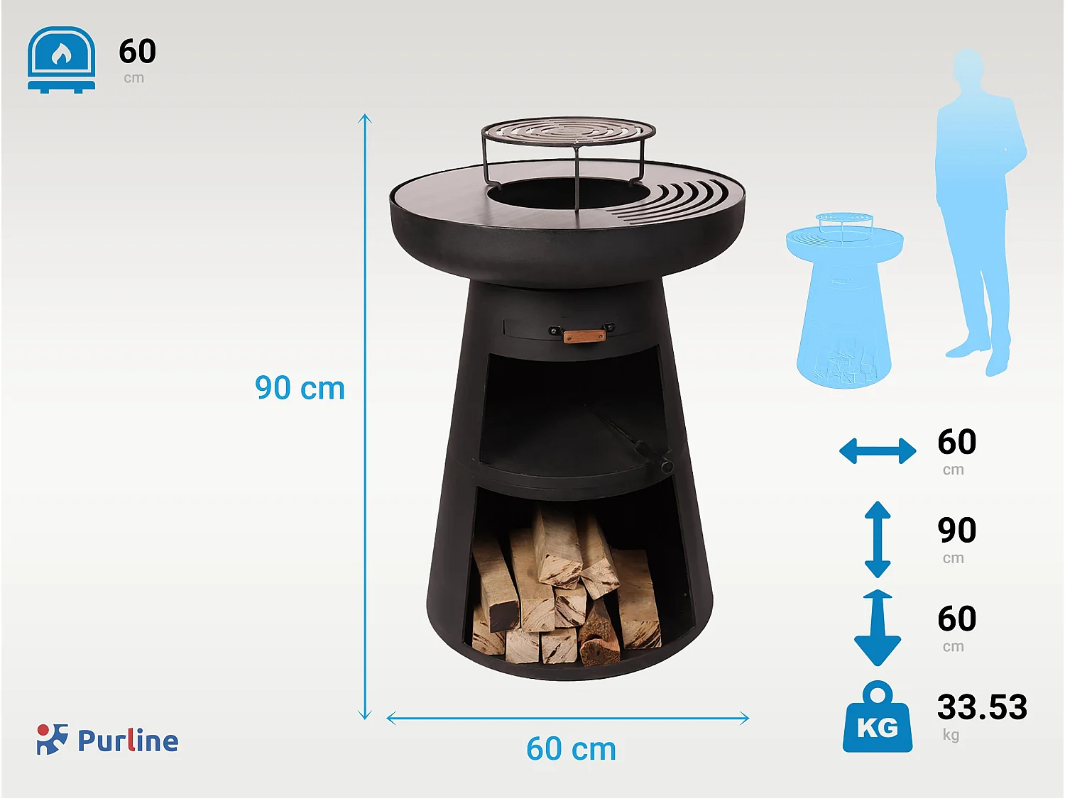Barbecue rond avec plaque d'acier ronde et grille