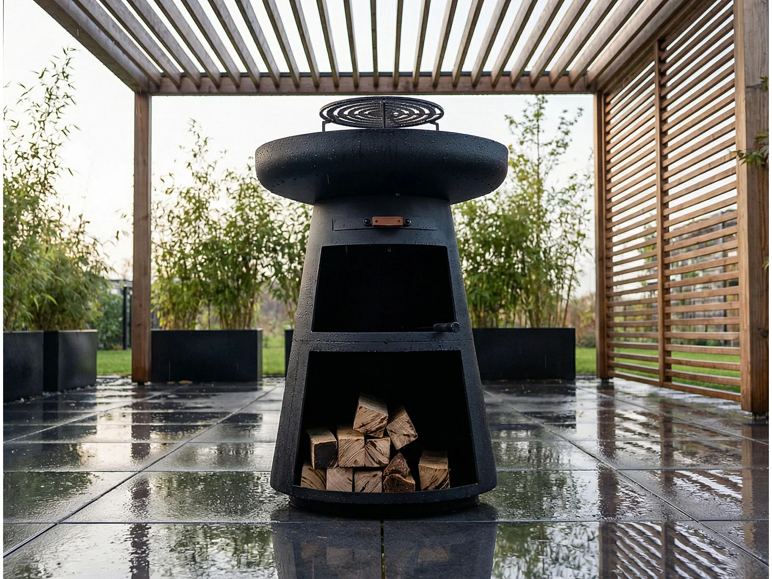 Barbecue rotondo con piastra e griglia in acciaio