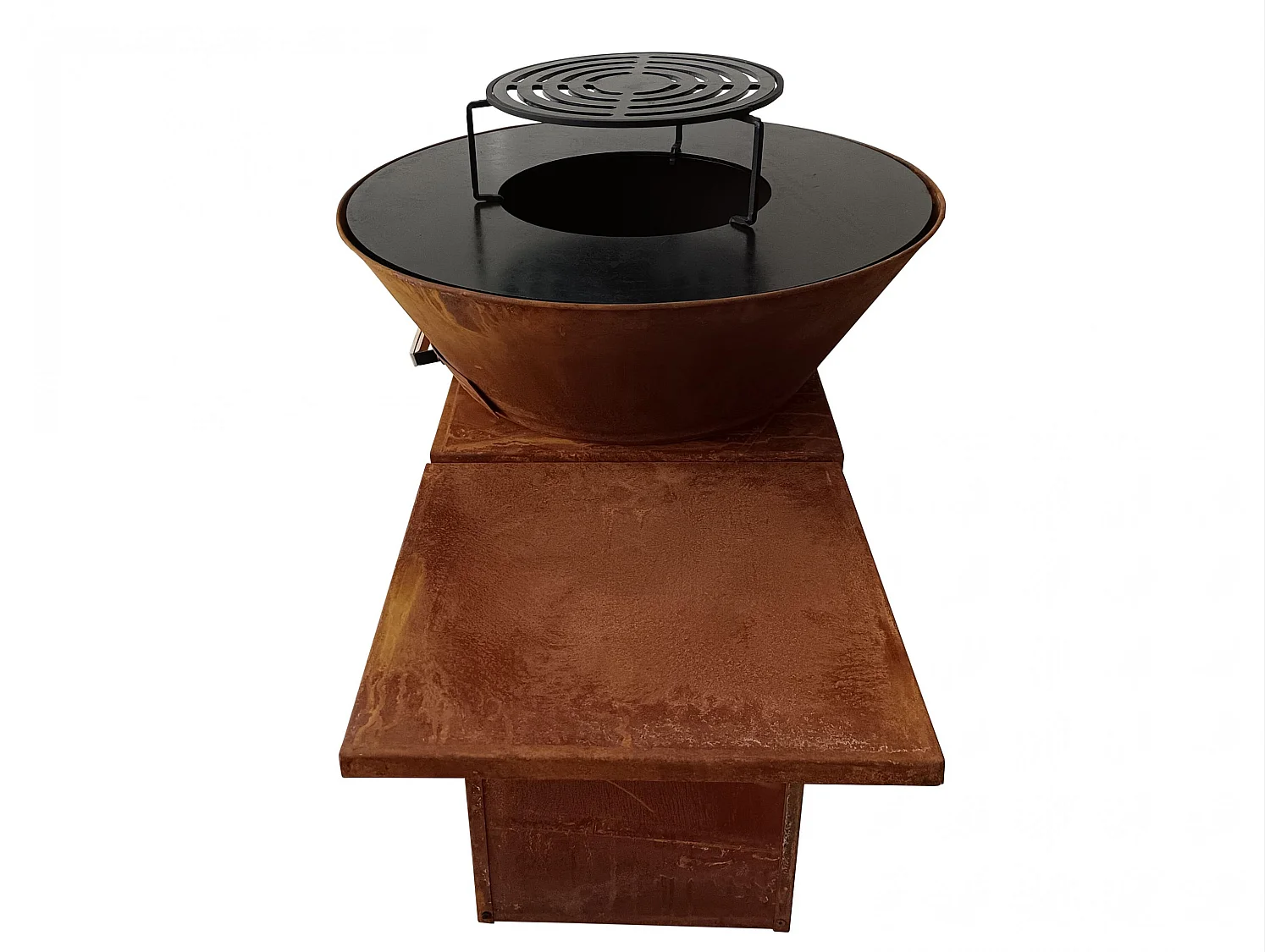 Barbecue con piastra rotonda, grill e supporto
