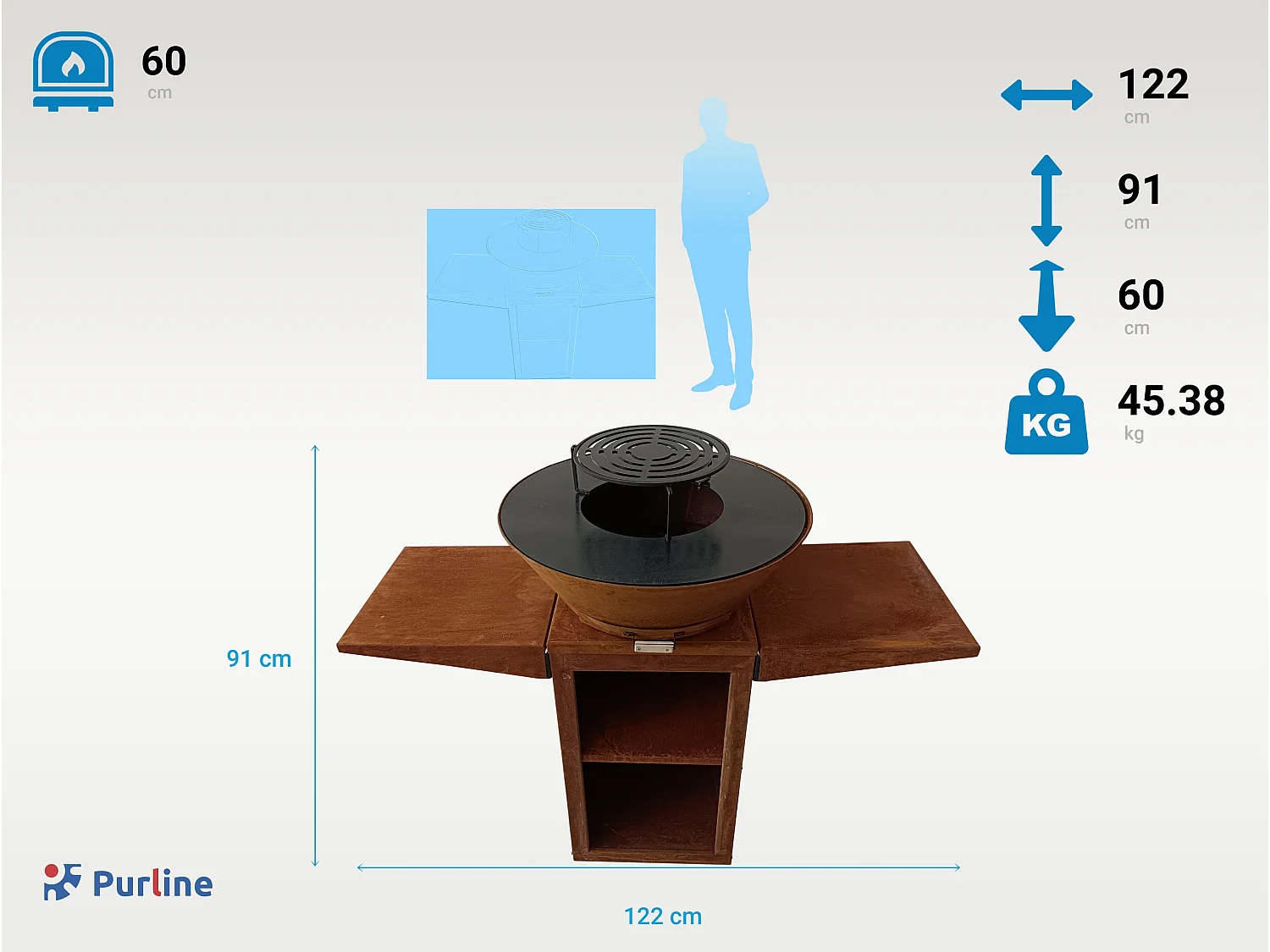 Barbecue avec plaque ronde, grill et support