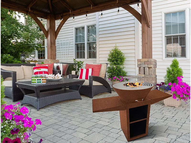 Barbecue avec plaque ronde, grill et support