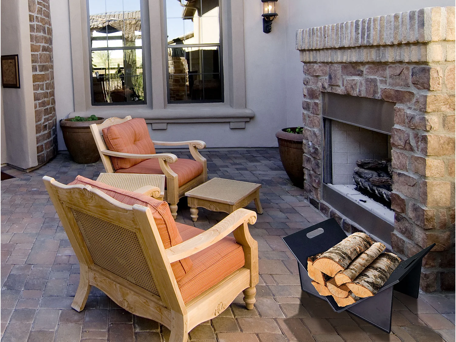 Leñero plegable con asas en acero color negro