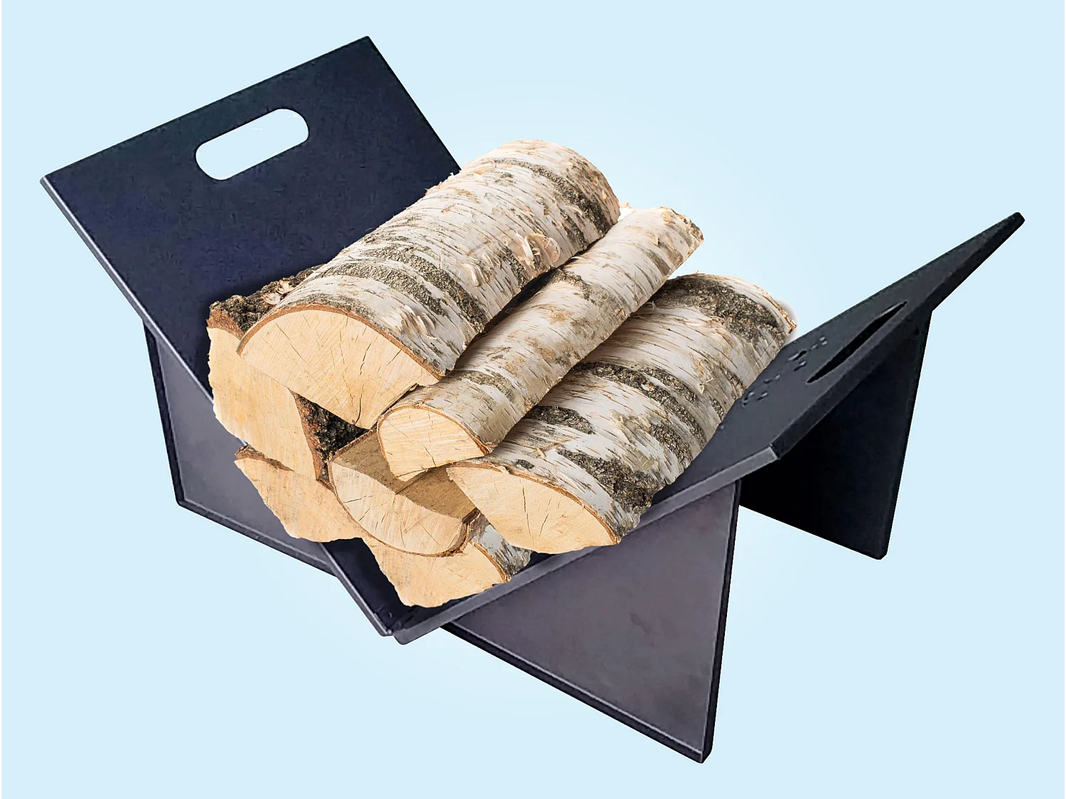 Leñero plegable con asas en acero color negro