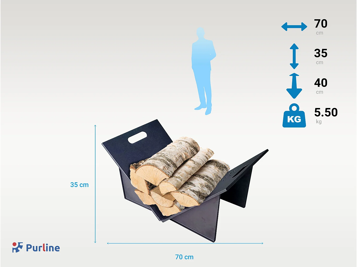 Porta lenha dobrável em aço preto com pegas