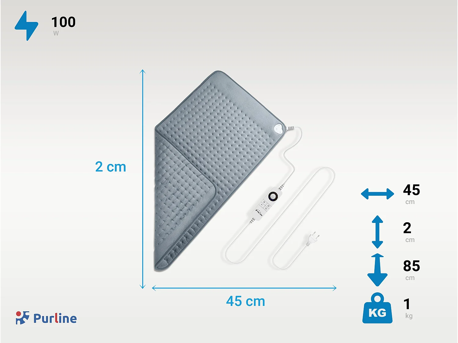Almohadilla eléctrica de lana gris 45x85cm