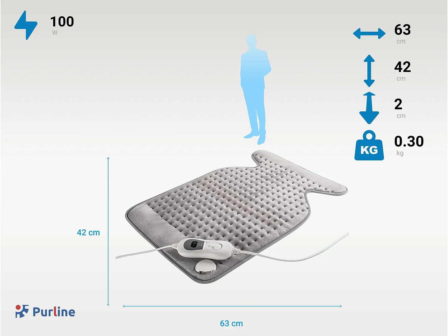 Almofada termica textil elétrica sintetica para costas 63x42cm