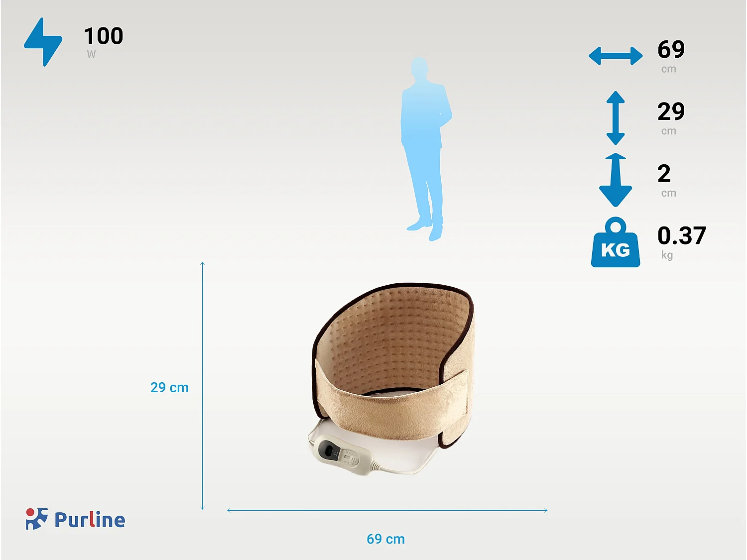 Coussin électrique chauffant pour lombaires 100W laine beige